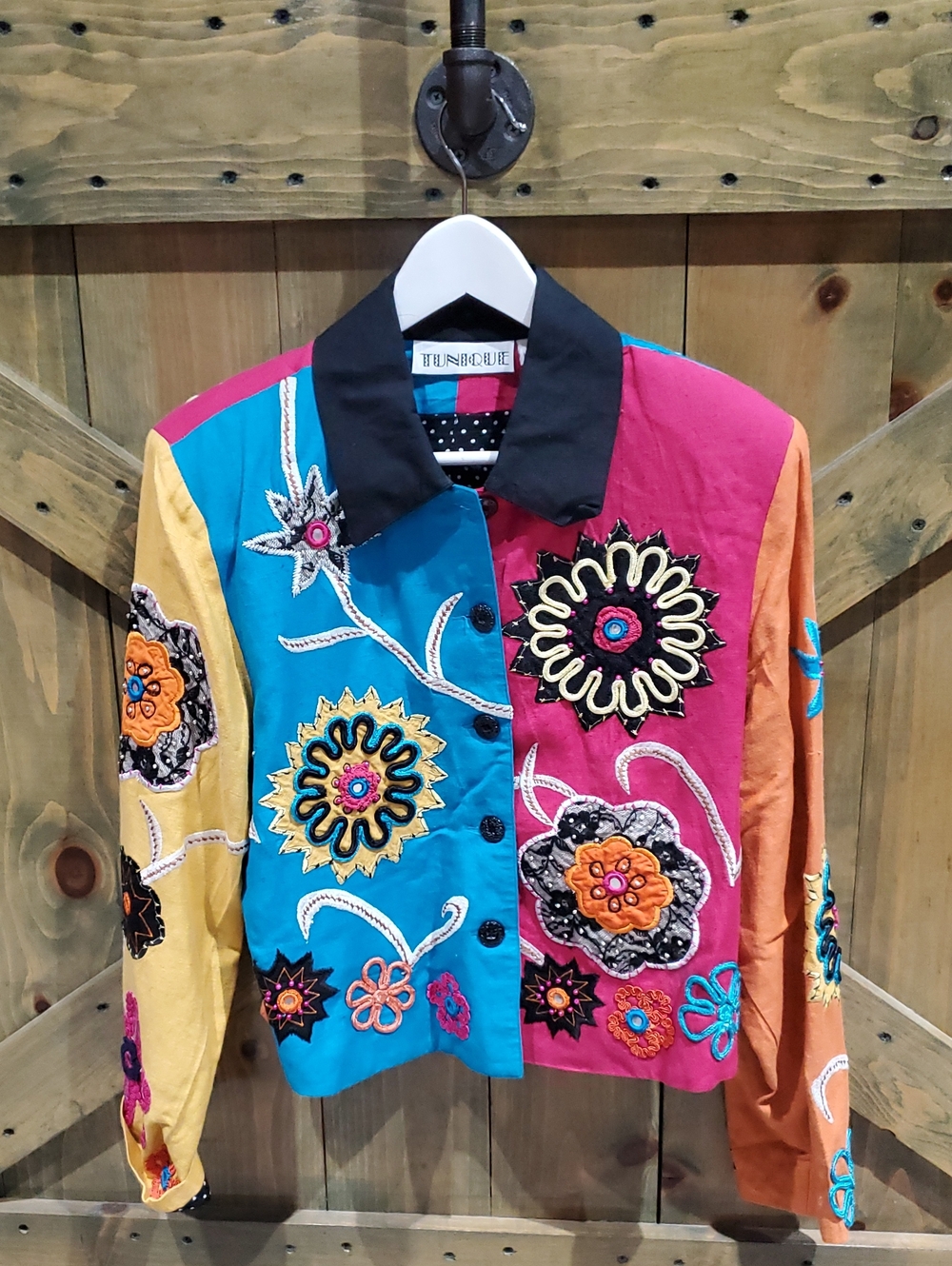 Tunique Multicolor Embroidered Patchwork Jacket Blue Pink Yellow, Orange Floral